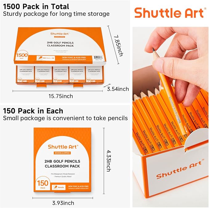 Shuttle Art 1500 Pack Golf Pencils #2 HB, Pre-Sharpened Mini Pencils Bulk