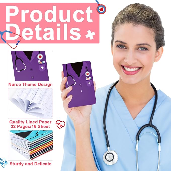 Nezyo 24 Pieces Nurse Mini Notebooks Nurse Appreciation Pocket Notepads Thank You Nurse Memo Pads for Women Men School Nurse Week Birthday Graduation Retirement Gifts Supplies Decoration, 12 Styles