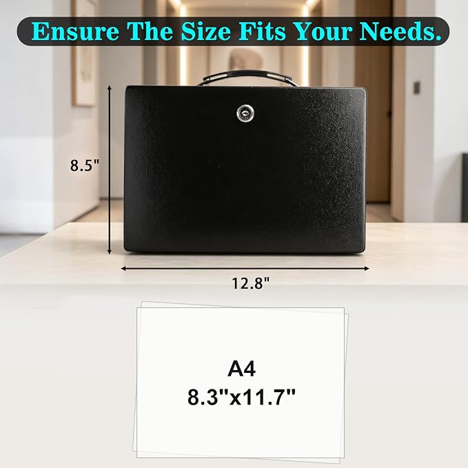 xydled Fire Resistant Safe Fire Safe Box with Key Lock for Home Office Security Storage for Valuables Documents,12.8 x 8.5 x 4.5 Inch,Black