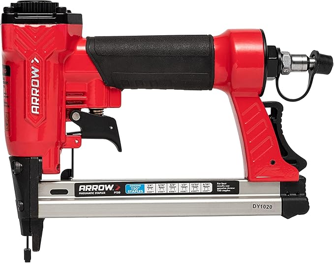 Arrow PT50 Oil-Free Pneumatic Staple Gun, Professional Heavy-Duty Stapler for Wood, Upholstery, Carpet, Wire Fencing, Fits 1/4”, 5/16”, 3/8", 1/2", 9/16” Staples , Red | Professional Stapler for Wood, Upholstery, Carpet, Wire Fencing, Fits 1/4", 5/16",...