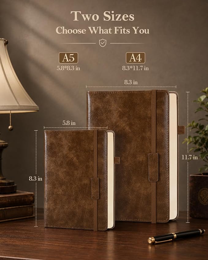 Lined Hardcover Leather Journal Notebook: A5 Journal for Men, Dark Brown | 312 Numbered Pages & Content, 100GSM Thick Paper, College Ruled Journals Note Book for Business Work Writing Diary