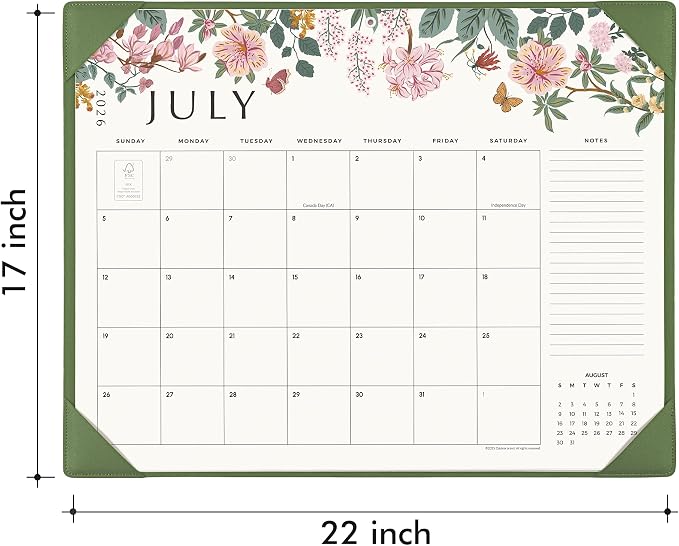 Cabbrix Desk Calendar 2026 with Desktop Mat, Large Desk Pad Calendar 22 x 17 Inch Runs From July 2026 to December 2027, Floral Design Calendar 2026 for Home School and Office (Green)