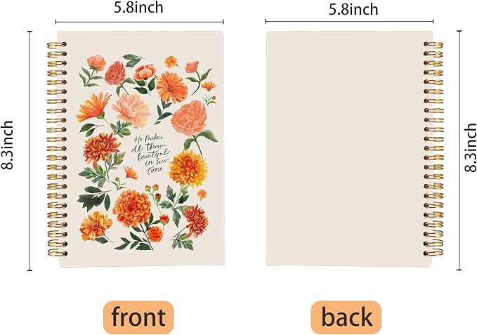 Ecezatik Floral Christian Notebook Journal, Inspirational Bible Notebook for Note Taking, He Makes All Things Beautiful in His Time Religious Spiral Journal 5.5x8.3 Inch