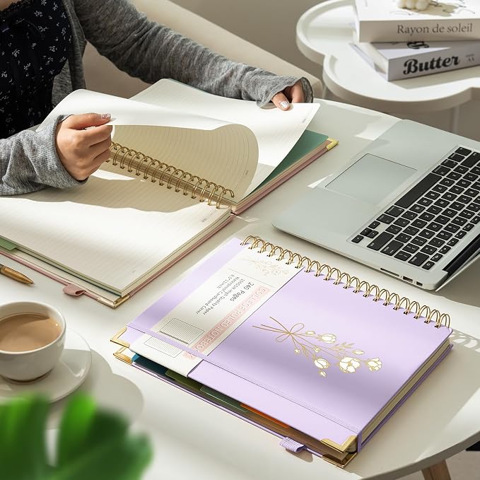 Hardcover Spiral Notebooks 8.5" X 11" Note Taking 5 Subject Notebook College Ruled with Dividers 240 Pages 100GSM Aesthetic Spiral Notebook for Work School Cute Journals for Women Writing