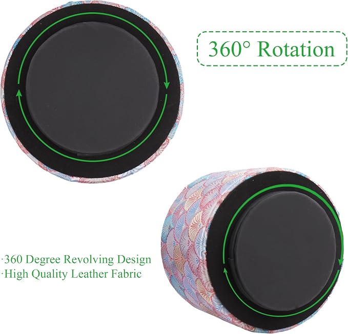 Round Leather Art Supply Organizer,Remote Control Holder,360-degree Rotating Pen Organizer with 4 Compartments(1-Peacock Pink)