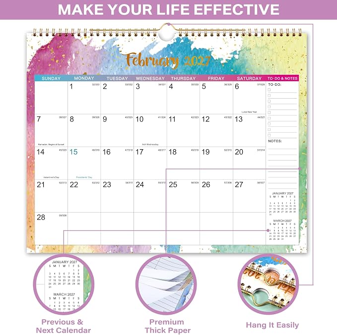 2027 Calendar - Wall Calendar 2027, 14.8'' x 11.5'', Jan. 2027 - Dec. 2027, Large Blocks, 2027 Wall Calendars with Julian Dates, Thick Paper