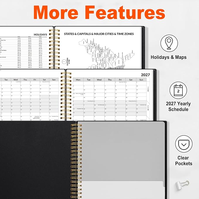 SUNEE 2026-2027 Appointment Book, Quarter-Hourly, Weekly & Monthly - from July 2026 to June 2027, 6.4"x8.3" Academic Planner, Flexible Cover, Note Pages, Bookmark, Spiral Binding, Black