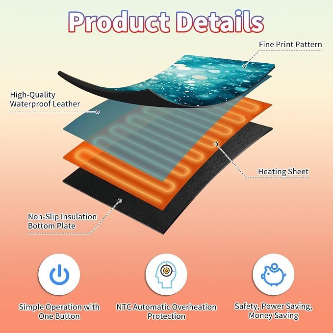 Heated Desk Pad Large Mouse Pad 31.5 x 13 inch with 3 Levels Heating & Auto Shut-Off Warm Mouse pad PU Leather Computer Mousepad for Home Office Work - Green Glitter