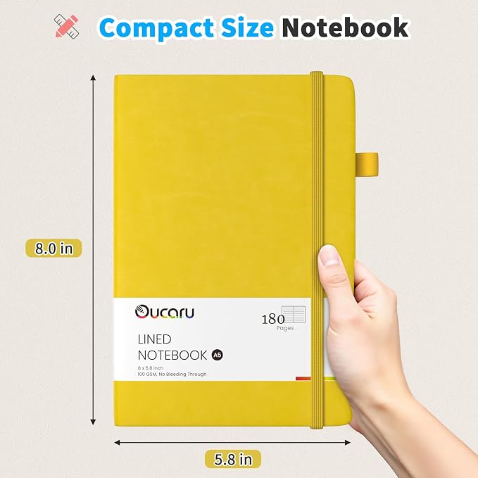 Oucaru Lined Journal Notebook, 4 Pack, 180 Pages, A5 Journals for Writing, 100 GSM Thick Paper, Small Notebooks Daily Journal for Women Men Work, Business, School, Travel Supplies