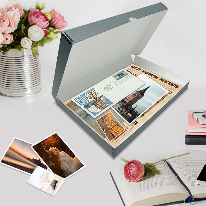 Lineco Clamshell Archival Storage Box, 11.5x17.5x1.75 Inch, Gray | Acid-Free with Metal Edge Boxboard, Organize and Store Photos Documents Cards Negatives Magazine Prints Family Records DIY