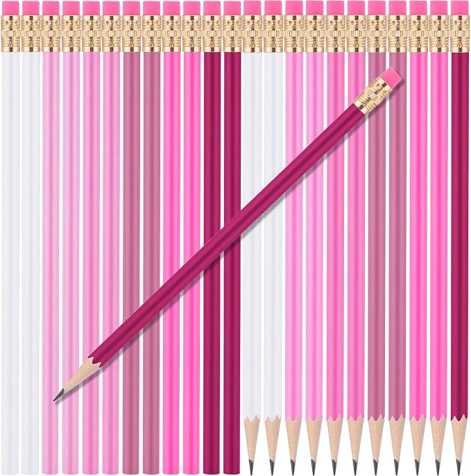 24 Pcs Round Pencils with Eraser 2 HB Cute Pencils Bulk for School Graphite Wood Color Unsharpened Pencil for Drawing Sketching Wedding School Teacher Supplies Student Reward(Light Pink)