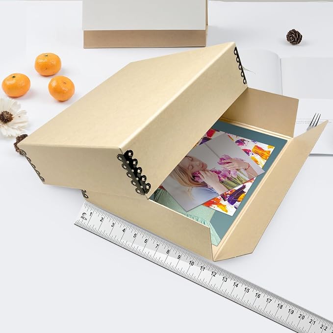 Lineco Museum Archival Storage Box, Drop Front, 11.75x15.25x3 in, Tan | Acid-Free with Metal Edge, Preserves Picture Longevity, Organize Photos, Newspapers, Prints, Documents, Crafts, DIY