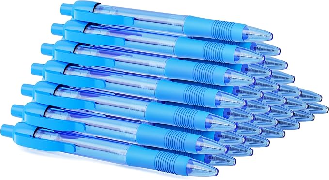 deegtran Pens Bulk, 30 Pack No Bleed Sky Blue Ink Click Pens with Soft Grip, Wholesale Retractable Ballpoint Pens for Office School, Medium Point Smooth 1.0MM