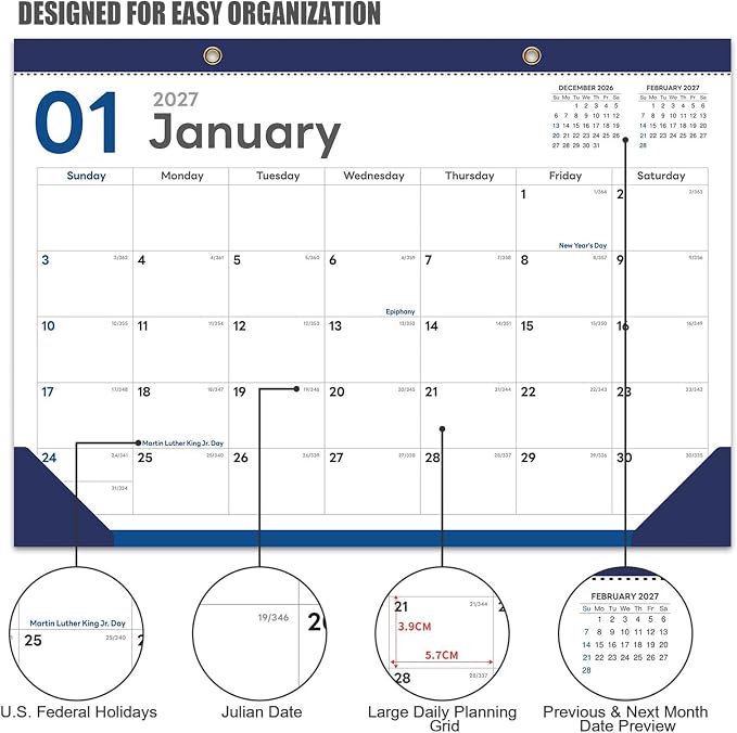 COMIX Desk Calendar 2026-2027, 17" x 12" Monthly Desktop Planner Pad with Frosted Cover, 18 Months July 2026 to December 2027, Thick 120 GSM Paper for Office School Home,3 Pack