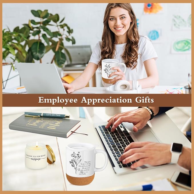 Sayglossy 4 Pcs Inspirational Thank You Gifts Set for Employee Back to School Teacher Never Forget The Difference You Made Notebook Coffee Mug Candle Ballpoint Pen for Team Coworker Volunteer Mom