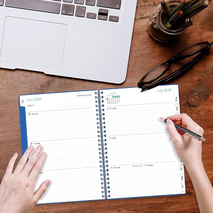 2026-2027 Planner - Planner 2026-2027 from July 2026 - June 2027, Weekly & Monthly Planner Spiral Bound with 12 Monthly Tabs, Inner Pocket, 6.4" x 8.5", Blue-E