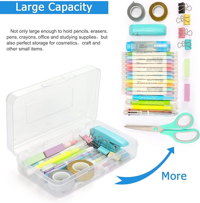Tamaki 1 Pack Plastic Pencil Box Large Capacity, Clear | Clear Boxes with Snap-tight Lid Stackable Design and Stylish Office Supplies Storage Organizer