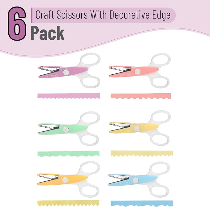Mr. Pen- Craft Scissors Decorative Edge, 6 Pack, White & Pastel | Zig Zag Scissors for Crafting, Scrapbooking, Fancy, Pattern, Design