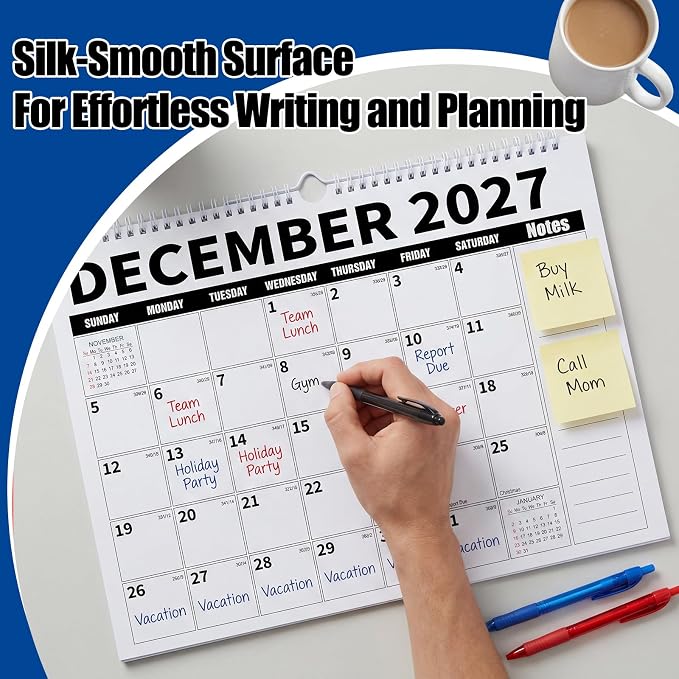 Wall Calendar 2026-2027 (July 2026 - December 2027) - 18 Month Large Hanging Calendar 14.57 x 11.42 Inches, Monthly Planner with Ruled Blocks, Thick Paper, Holidays, To-Do List & Notes for Home, Office, Classroom