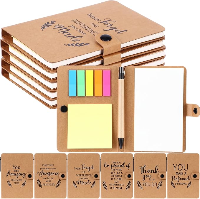 Resurhang 12 Pack Appreciation Gifts Bulk Inspirational Spiral Notebook with Sticky Note Pen, Note Pads Motivational Journals Thank You Gifts for Employee Volunteer Teacher Nurse Team (Text)