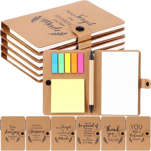 Resurhang 12 Pack Appreciation Gifts Bulk Inspirational Spiral Notebook with Sticky Note Pen, Note Pads Motivational Journals Thank You Gifts for Employee Volunteer Teacher Nurse Team (Text)