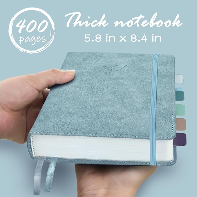 Hoci Poci Lined Journal Notebook, 400 Pages Thick Journal for Writing, A5 Hardcover Leather Notebook with 100Gsm College Ruled Paper for Women Men Work Note taking, 5.8" x 8.4", Smoky Blue