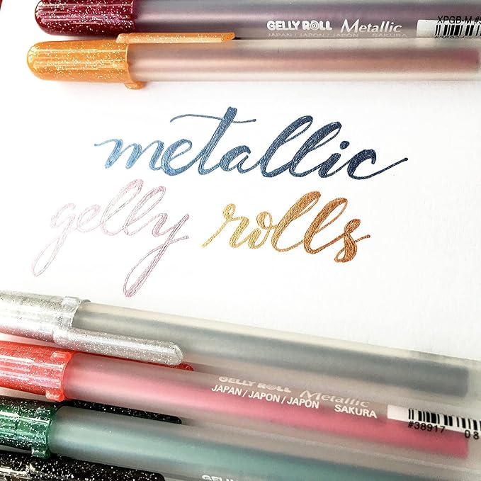 SAKURA Gelly Roll Metallic Gel Pens - Pens For Scrapbook, Journals or Drawing - Art Gifts, Holiday Gifts & DIY Projects - Colored Metallic Ink - Medium Line - 10 Pack