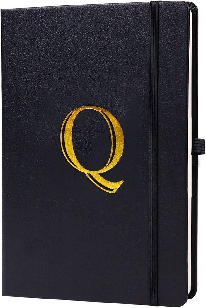 Business Notebook for Men Women, A5 Journal Notebook with A-Z , Dual-Sided Writing Paper Notebook with Dividers, Travel Journal for Teens, 200 Pages Leather Journal for Writing, Work, Meetings Black,Q