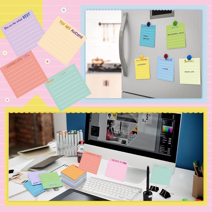 Yinder 12 Pcs Sticky Notes Gifts Bulk,Appreciation,Light Color