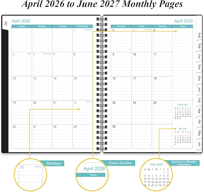 2026-2027 Daily & Monthly Planner - One Page Per Day, Daily Planner from July 2026 to June 2027, Planner 2026-2027 with 12 Monthly Tabs, 6.4" x 8.5", Black