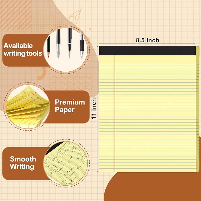 Legal Pads 8.5 X11, College Ruled Notepads, 2 Pack, 50 Sheet/Pad | Yellow Legal Pads, Tear Off Notepad, Perforated Writing Pad, Notebook Paper College Ruled, Notepads For Office Home School