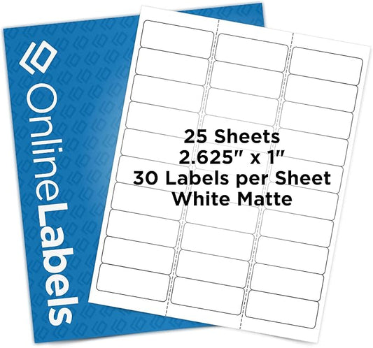 Customizable Address Labels - 2.625 x 1 - Permanent, White Matte - 750 Labels, 25 Sheets - Inkjet/Laser Printers