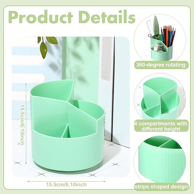 Marspark Sage Green Desk Accessories Office Supplies Set, 12 Pcs | 360° Rotating Pen Holder, Stapler, Tape Dispenser, Scissor, Sticky Notes, Binder Clips, Desk Organizers Gift for School
