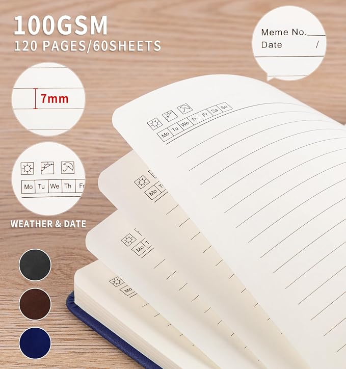 3 Pack Pocket Journaling Notebooks, A6 Small Notebook Total 360 Pages Journaling Notebooks For Note Taking Journals For Writing Mini Note Pads With Pen Holder 100 GSM Thick Paper( Brown,Blue,Black)