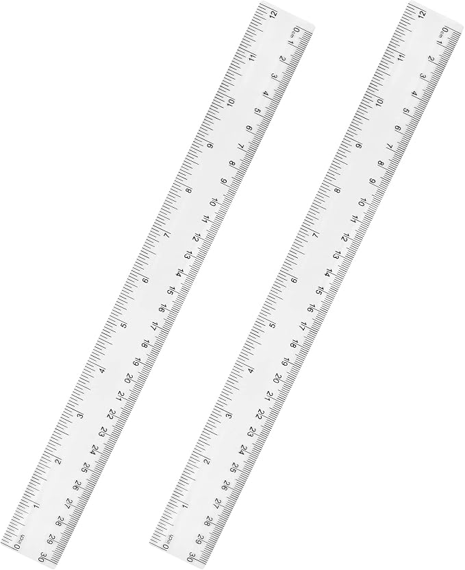 Unjoo Clear Plastic Ruler 12 Inch Straight Rulers, for School, Office, 2pcs | Shatterproof Rulers, with Inches and Centimeters, Easy-to-Read Markings, Plastic Drafting Measuring Ruler