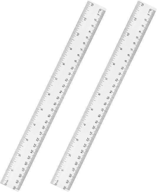 Unjoo Clear Plastic Ruler 12 Inch Straight Rulers, for School, Office, 2pcs | Shatterproof Rulers, with Inches and Centimeters, Easy-to-Read Markings, Plastic Drafting Measuring Ruler