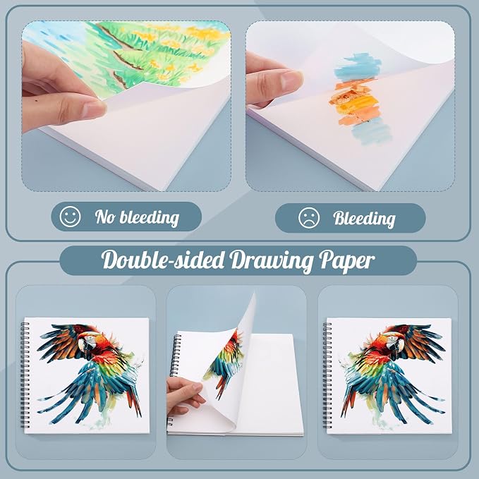 3 Pack Marker Paper Pad, 8.3×8.9in Double Sided Bleedproof Sketch Pad, 135lb/200gsm Art Spiral Sketchbook, Smooth Painting Coloring Alcohol Marker Paper for DIY, Ideal Gifts