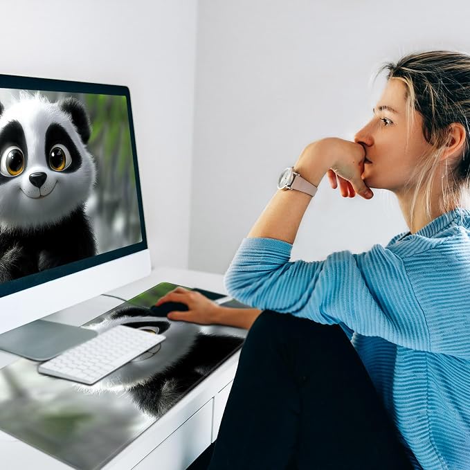 Heated Desk Pad Mouse Pad,Heated Desk Mat,with 3 Heating Levels & 3 Hours Auto Shut-Off,Leather 23.6"*14.2" Gaming Mouse Laptop Mat,Foot Warmer,Cute Panda Snow