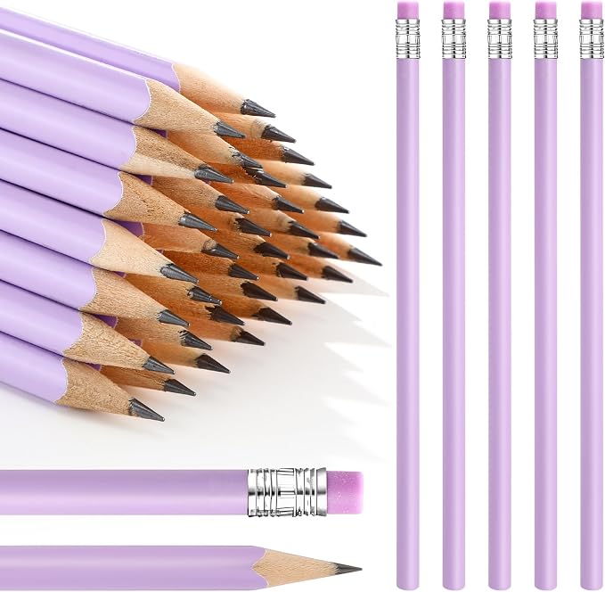 Tinlade 50 Pcs Purple Triangular Grip Pencils Wood Wedding Pencils HB Graphite Pencil Pack Eraser for Baby Shower Drawing Sketching Bridal Shower Office Supplies