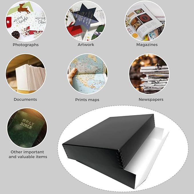 Lineco Drop Front Archival Storage Box, 11.75x15.25x3 in, Black, 8 Pack | Acid-Free with Metal Edge, Preserves Picture Longevity, Organize Photos, Newspapers, Prints, Documents, Crafts, DIY