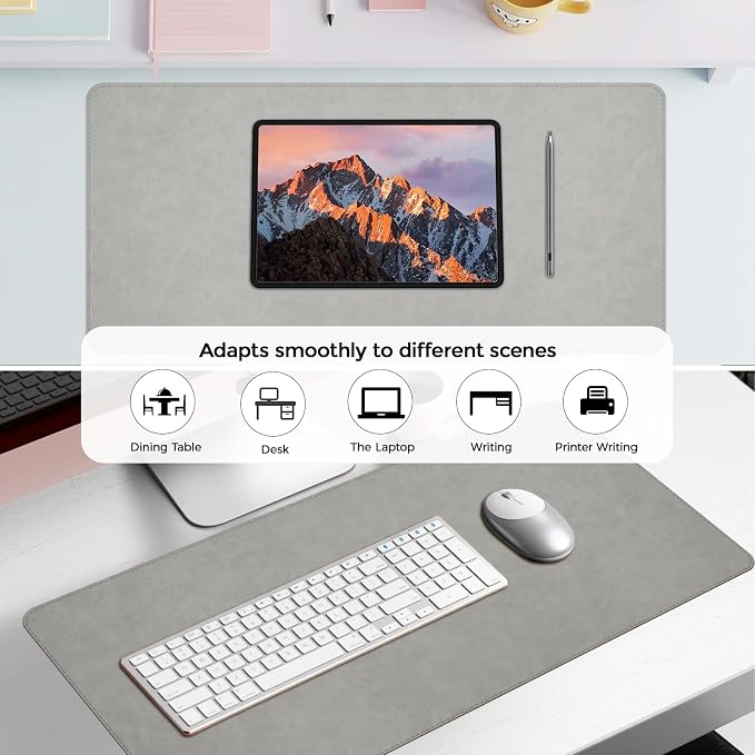 CHEERYGOO Leather Desk Pad Protector, Mouse Pad, Office Desk Mat, Non-Slip PU Leather Desk Blotter, Laptop Desk Pad, Waterproof Desk Writing Pad for Office and Home 36"x17" XL Light Grey