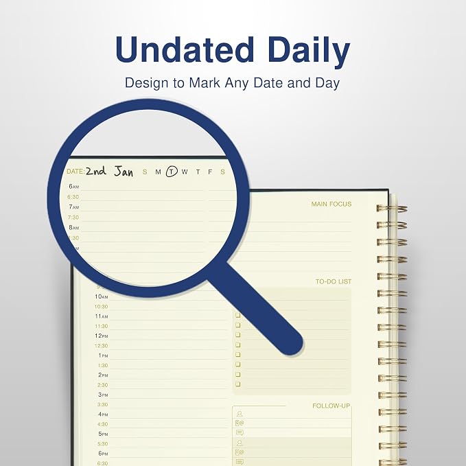 AuroPlanner Undated Daily Planner To Do List Hourly Schedule 2028 2027 2026 Calendar & Holiday Habit Tracker 180 Pages Letter Size 8.5" x 11" Sheets Hardcover Spiral Bound Notebook (Black)
