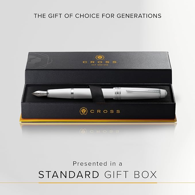 Cross Bailey Light Polished White Resin Extra-Fine Nib Fountain Pen - Professional Pen for Effortless Writing - Journaling, Note-Taking & More - Black Ink - Easy Handling - Includes Gift Box