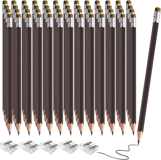 60 PCS Brown Colored Pencils with Eraser Pre Sharpened Pencil 2 HB - Ideal for Checking, Grading, Tests & Office/School Supplies (Brown)
