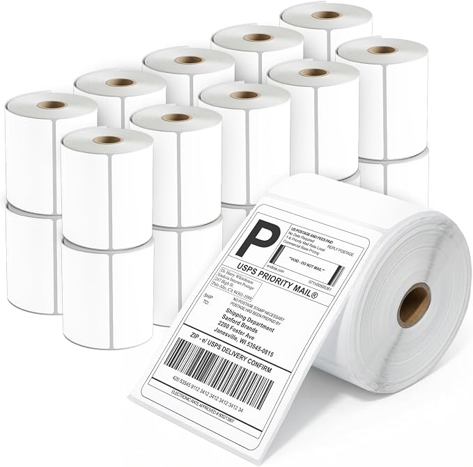 4" X 6" Direct Thermal Labels (5000 Count, 20 Rolls) - Printable | Postage Shipping Labels for Packages and Returns - Compatible With Zebra and Rollo Printers - Spartan Industrial