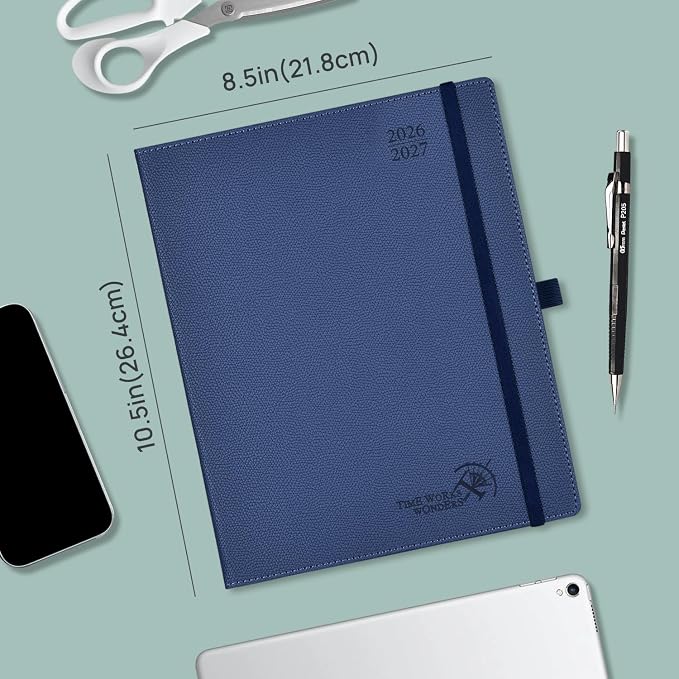 POPRUN Planner 2026-2027 (Large 8.5"x10.5"), Academic Year Weekly Planner | Calendar Book Jul.2026 - Jun.2027, Appointment Book with Monthly Tabs, Leather Hardcover, Inner Pocket, 100GSM - Orange