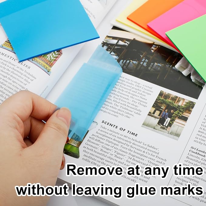 300 Sheets Clear Transparent Sticky Notes, Colorful Waterproof Notepad, Translucent Adhesive Memo Pads for Annotating Books, School & Office Supplies