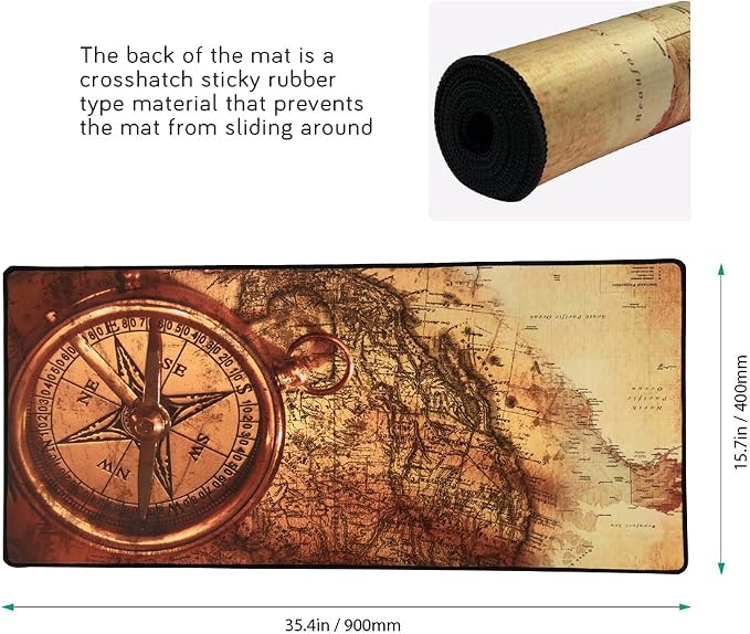 XXL Professional Large Mouse Pad& Computer Game Mouse Mat (35.4x15.7x0.1IN, Compass)