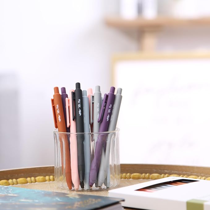 Mr. Pen- Retractable Gel Pens, 12 Pack, Black Ink, Earthly Neutrals Barrel | Fine Point 0.5mm, Fast Dry, Smooth Writing, Cute Pens for Drawing, Writing Planner and School Supplies
