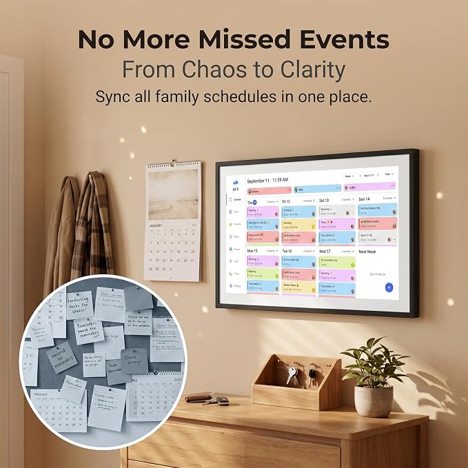 LOOFII 15.6 Inch Smart Digital Calendar – 1920×1080 Full HD Touchscreen Calendar & Family Planner with Chore Chart & Meal Planner, Wall-Mountable (Black White)